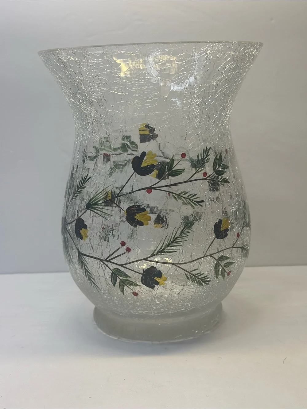 Yankee Candle Crackle Vase Pillar Holder Vase  Pinecones 8 in tall 6